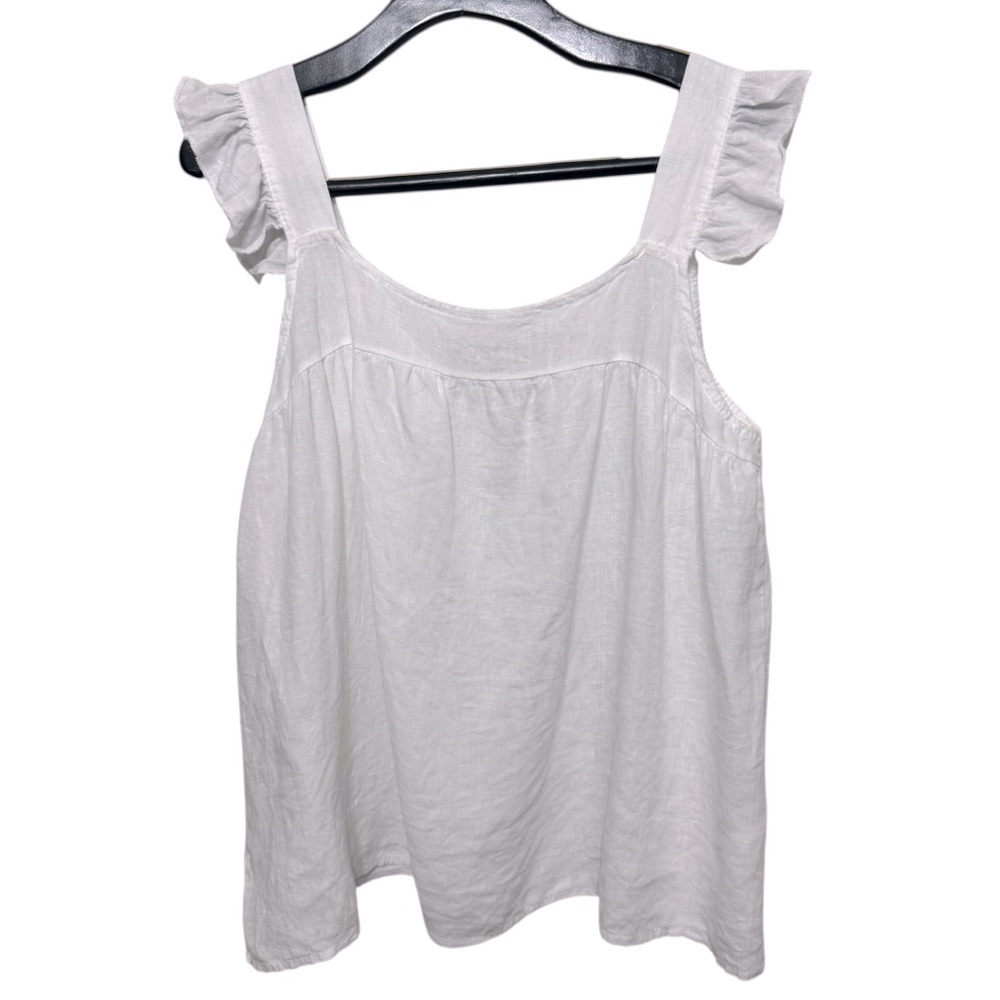 Bellambra Pure Linen Flutter Sleeves Flowy‎ Tank Top in White Sz L